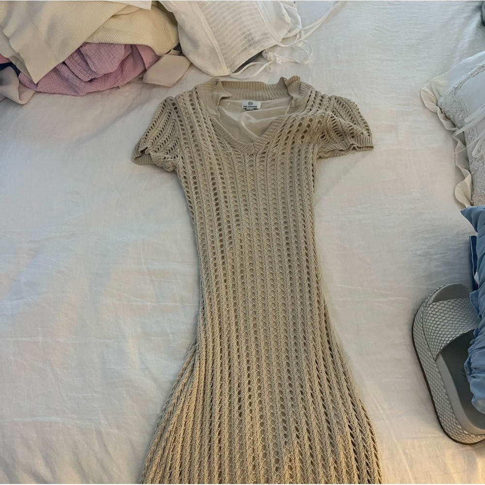 Knit Maxi Dress in Beige - Lightweight Crochet Style